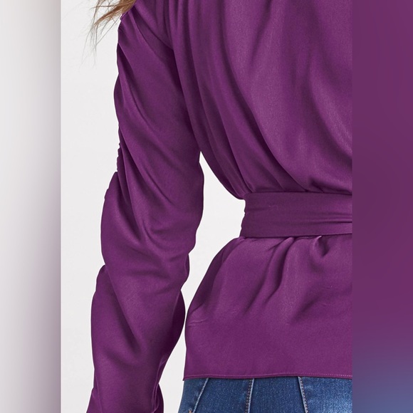 Venus Deep V-Neck Belted Blouse In Violet - Picture 4 of 6